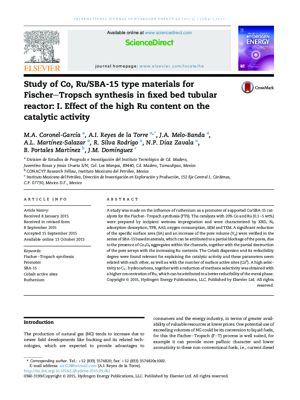 Study of Co, Ru/SBA-15 type materials for Fischer–Tropsch synthesis in fixed bed tubular reactor: I. Effect of the high Ru content on the catalytic activity