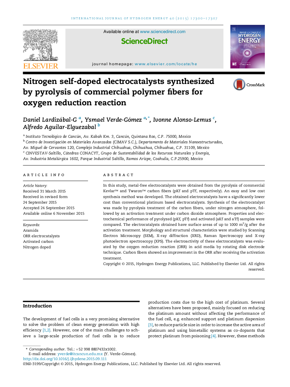 Nitrogen self-doped electrocatalysts synthesized by pyrolysis of commercial polymer fibers for oxygen reduction reaction