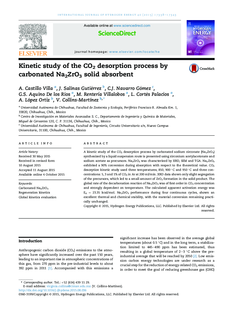 Kinetic study of the CO2 desorption process by carbonated Na2ZrO3 solid absorbent