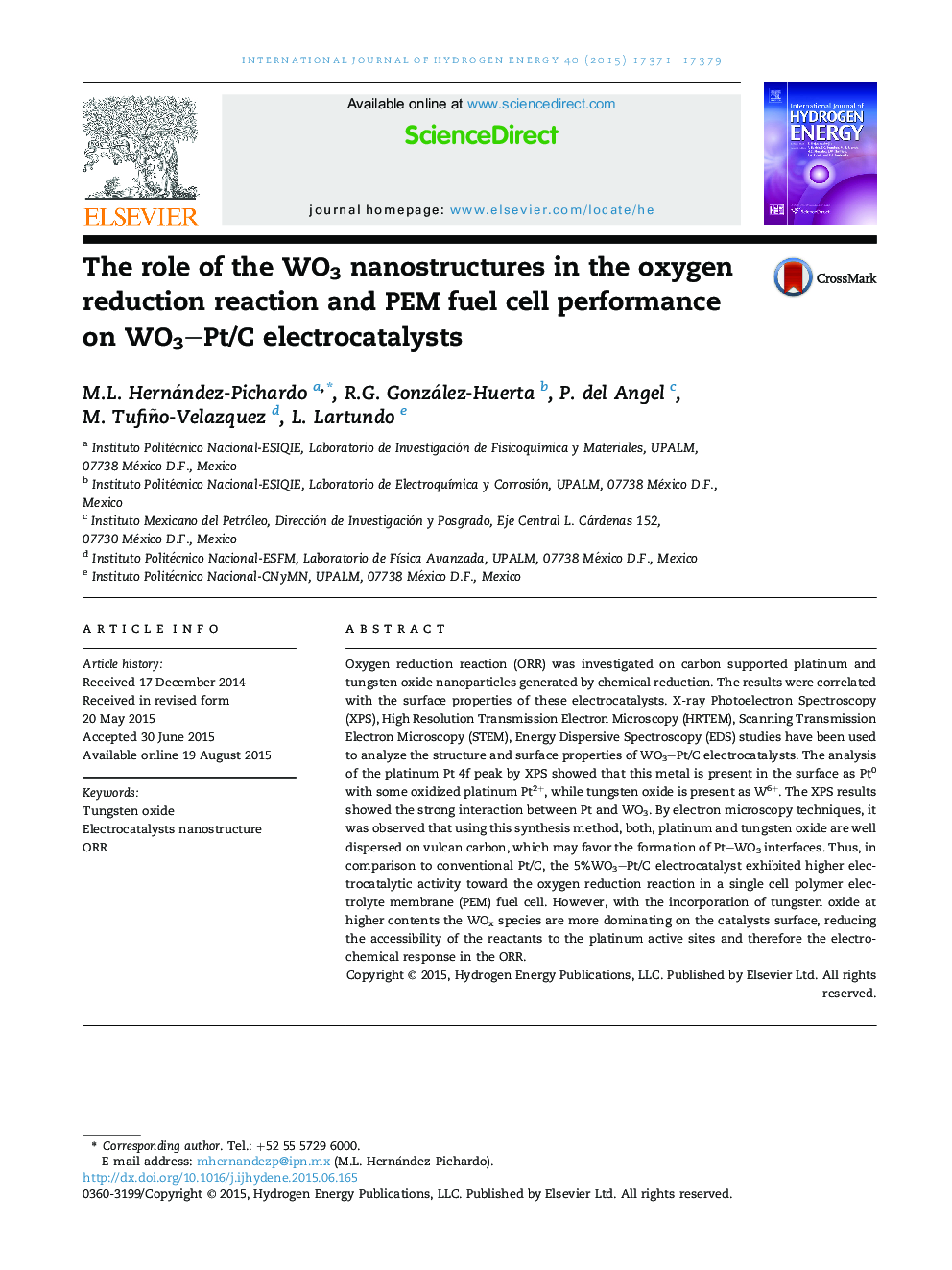 The role of the WO3 nanostructures in the oxygen reduction reaction and PEM fuel cell performance on WO3–Pt/C electrocatalysts