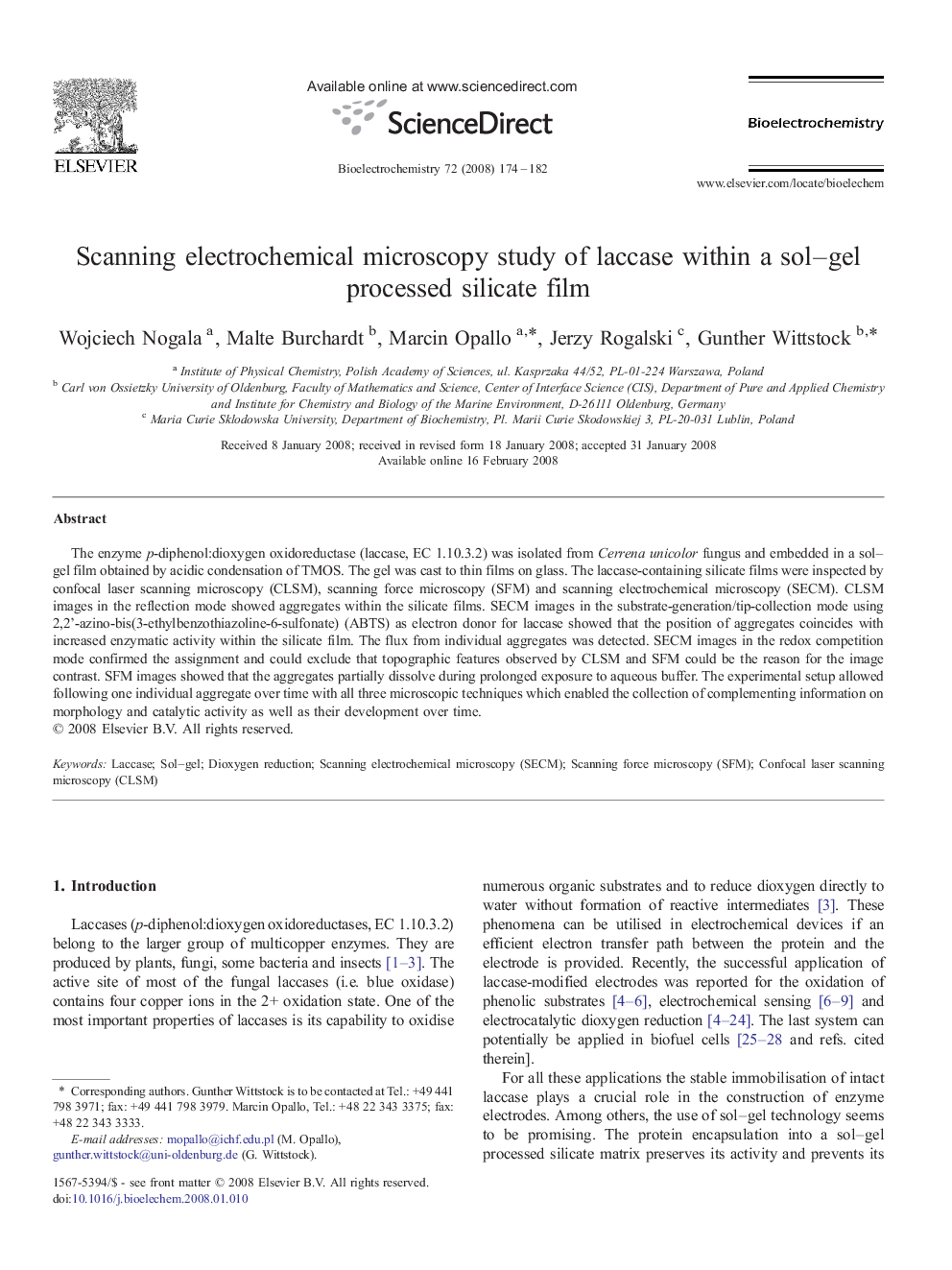 Scanning electrochemical microscopy study of laccase within a sol–gel processed silicate film