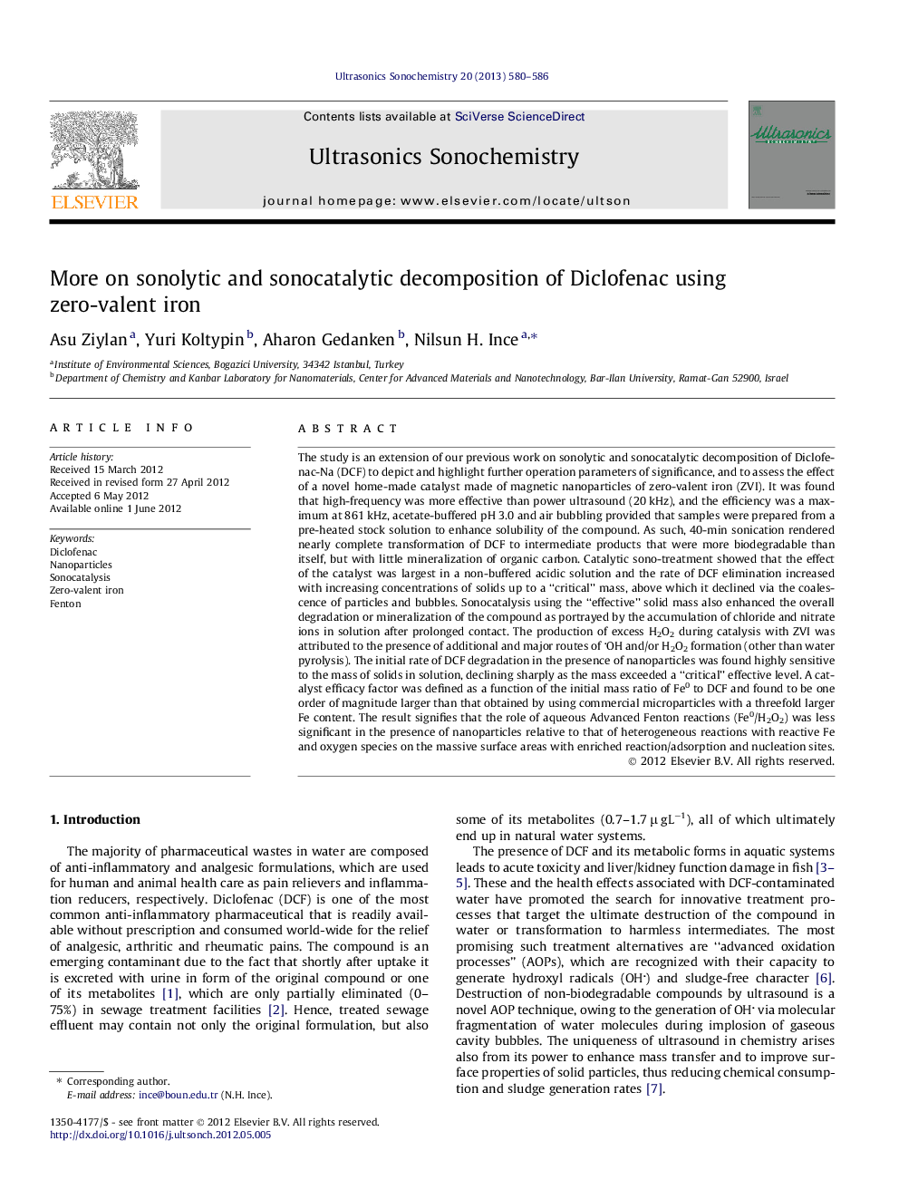 More on sonolytic and sonocatalytic decomposition of Diclofenac using zero-valent iron