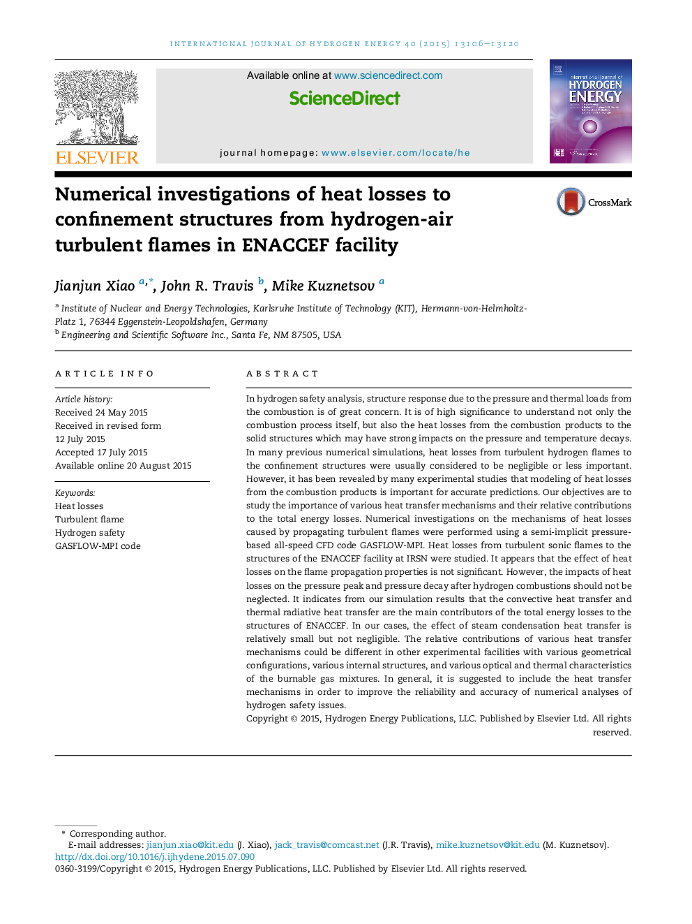 Numerical investigations of heat losses to confinement structures from hydrogen-air turbulent flames in ENACCEF facility