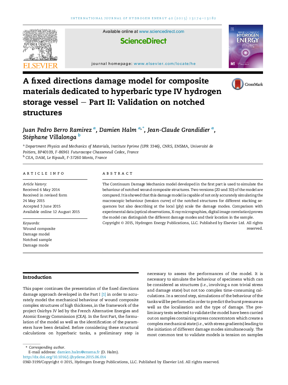 A fixed directions damage model for composite materials dedicated to hyperbaric type IV hydrogen storage vessel – Part II: Validation on notched structures