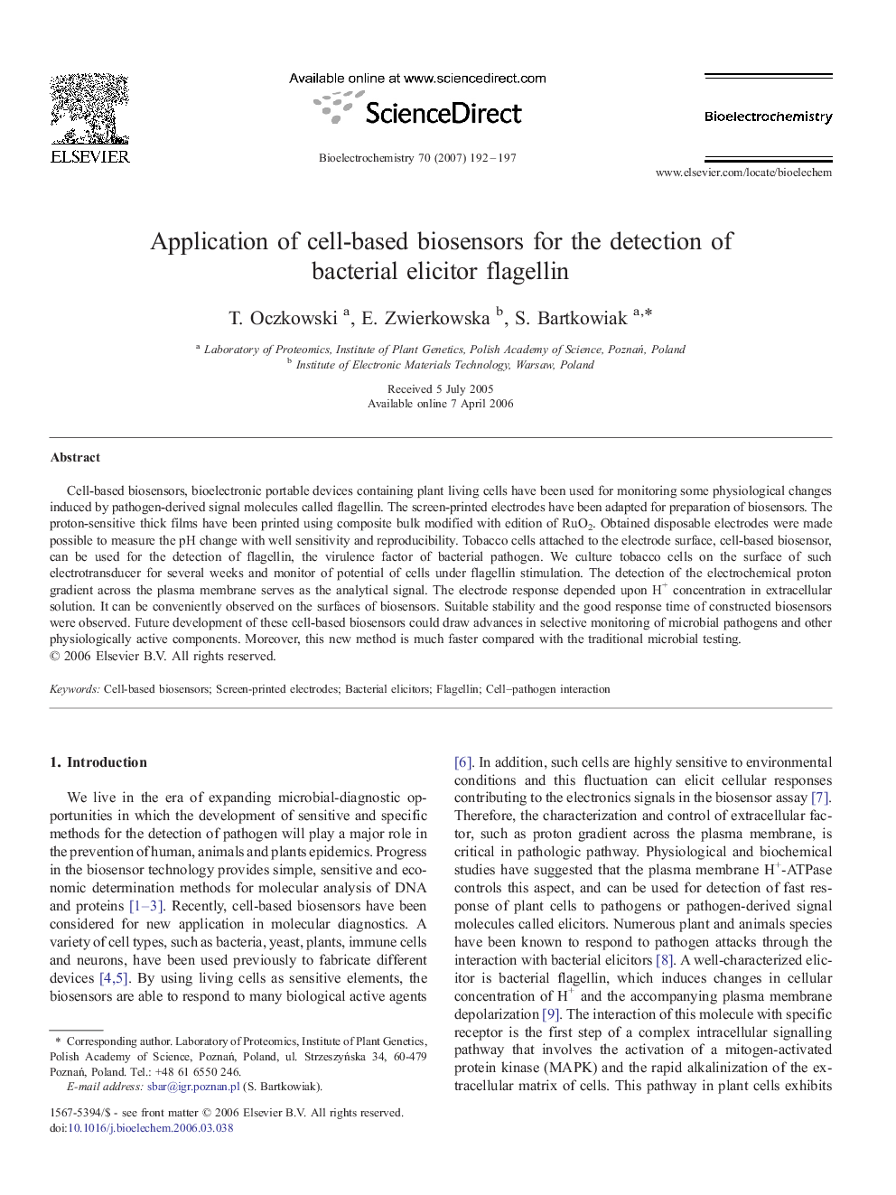 Application of cell-based biosensors for the detection of bacterial elicitor flagellin