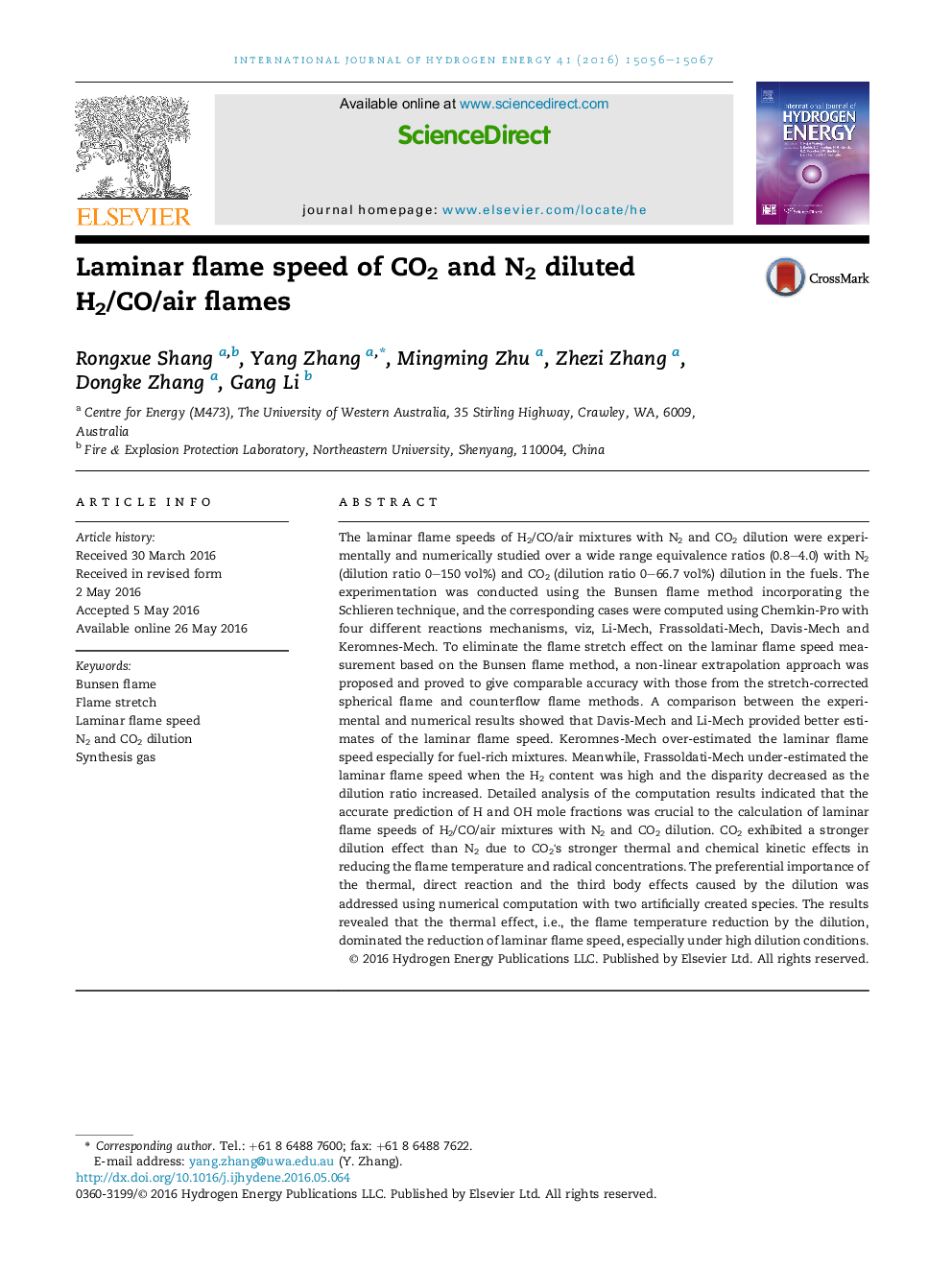 Laminar flame speed of CO2 and N2 diluted H2/CO/air flames