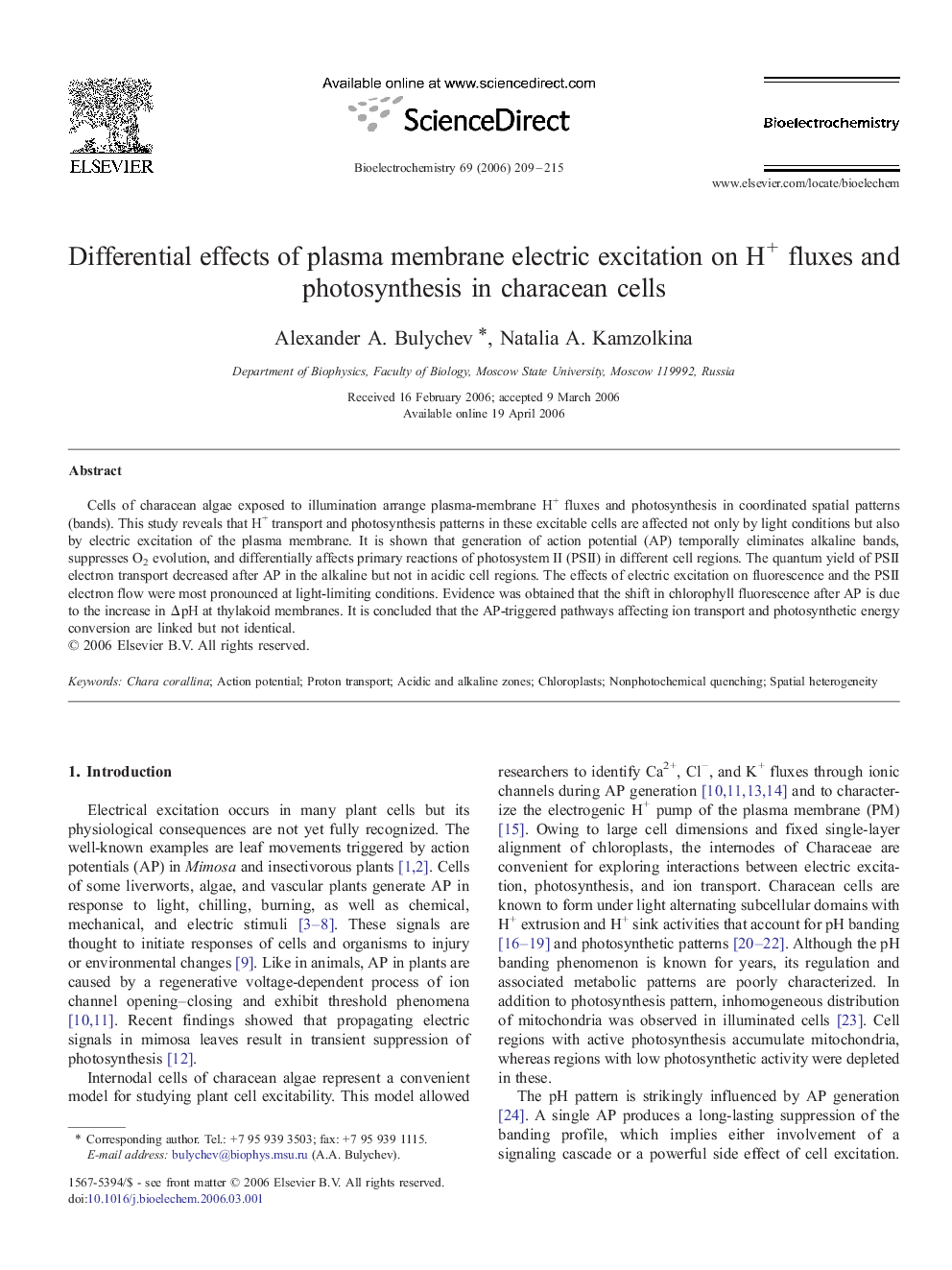 Differential effects of plasma membrane electric excitation on H+ fluxes and photosynthesis in characean cells