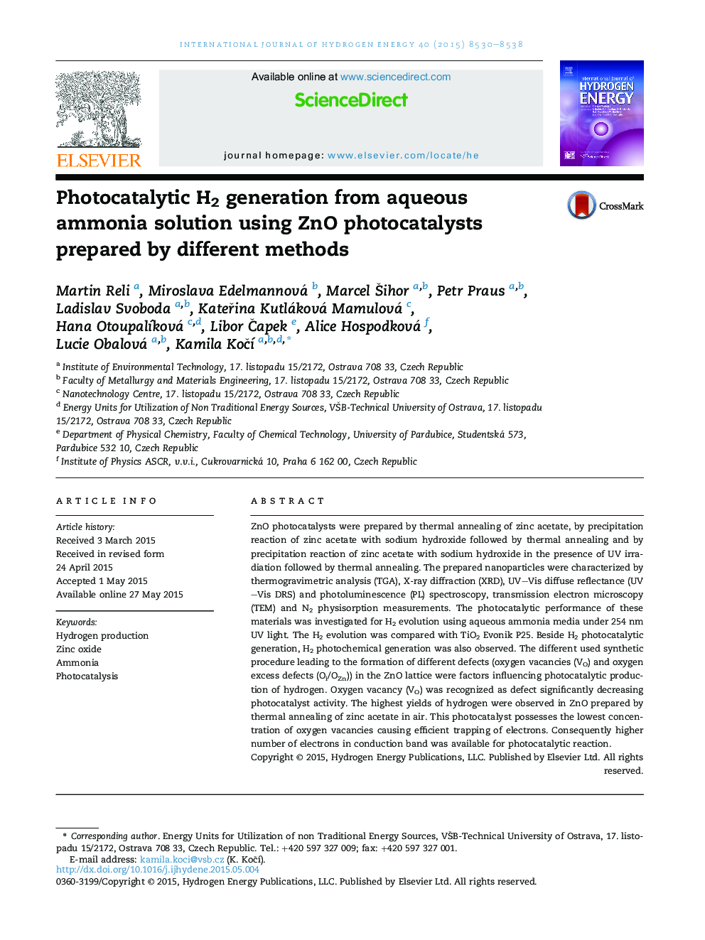 Photocatalytic H2 generation from aqueous ammonia solution using ZnO photocatalysts prepared by different methods