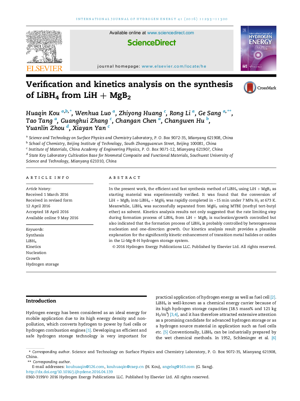 Verification and kinetics analysis on the synthesis of LiBH4 from LiH + MgB2