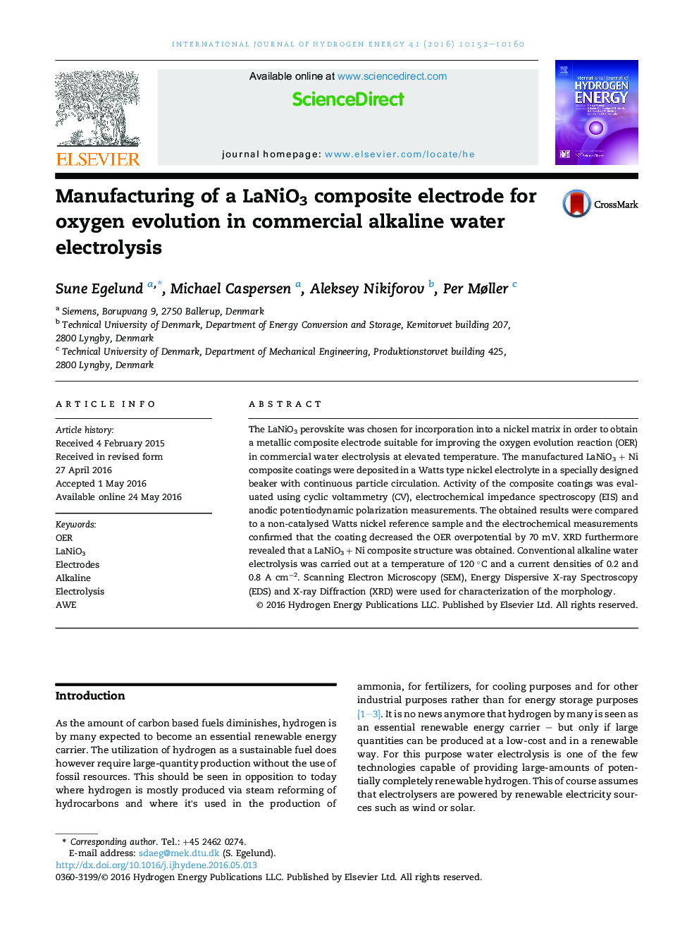 Manufacturing of a LaNiO3 composite electrode for oxygen evolution in commercial alkaline water electrolysis