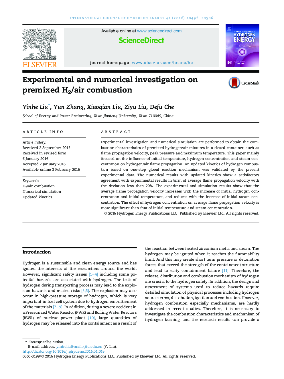 Experimental and numerical investigation on premixed H2/air combustion