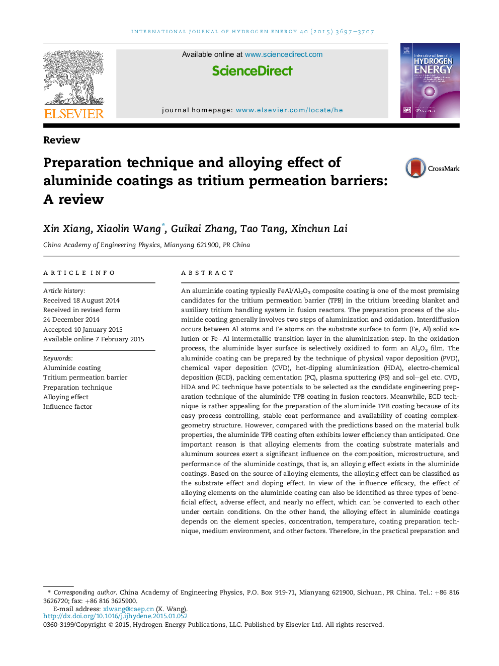 Preparation technique and alloying effect of aluminide coatings as tritium permeation barriers: A review