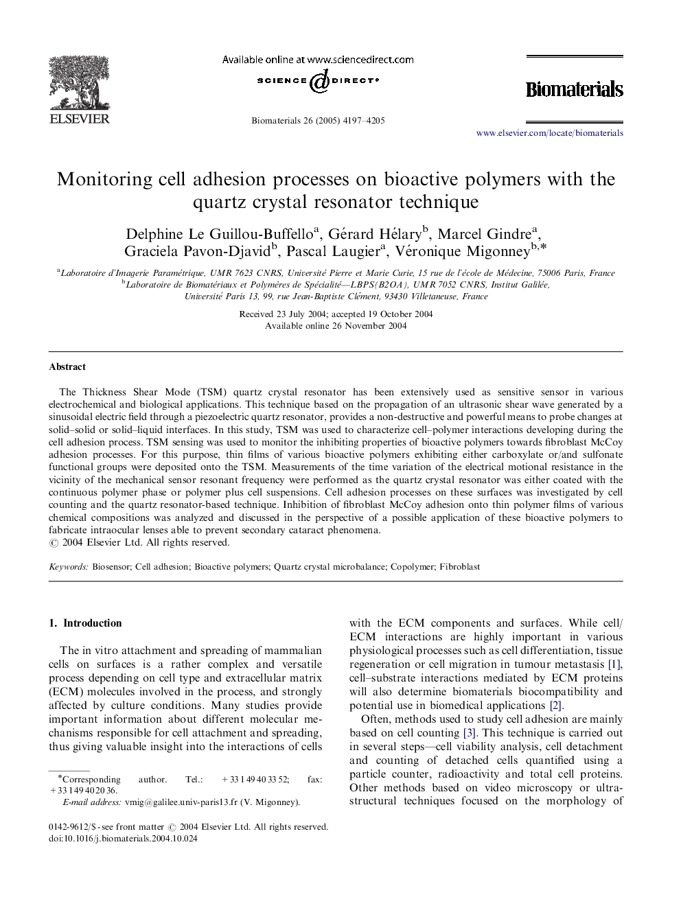 Monitoring cell adhesion processes on bioactive polymers with the quartz crystal resonator technique