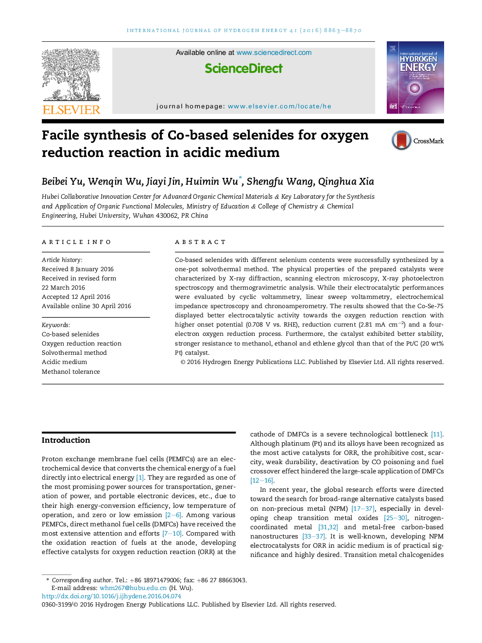 Facile synthesis of Co-based selenides for oxygen reduction reaction in acidic medium