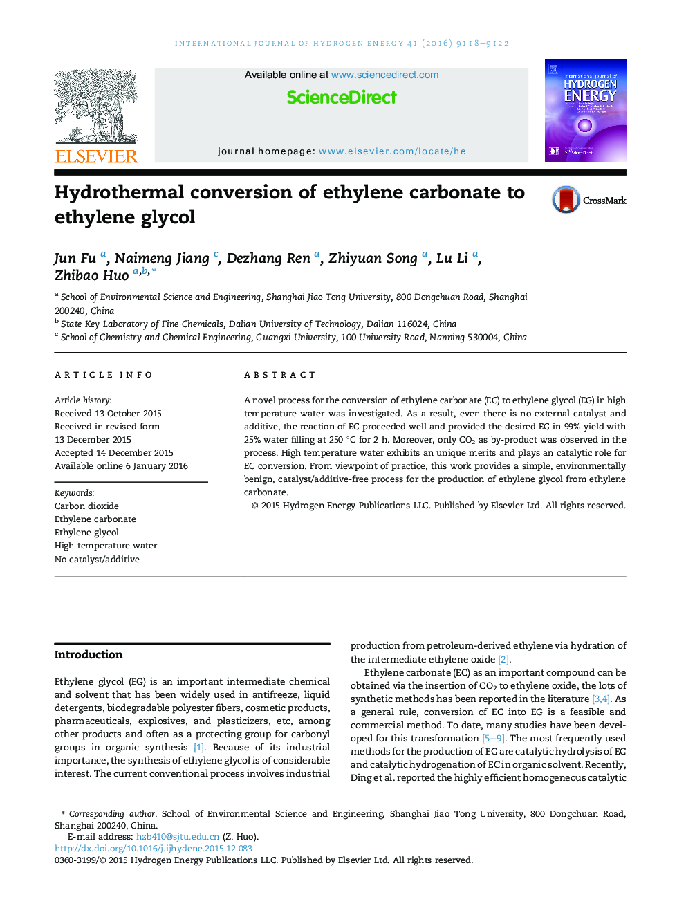 Hydrothermal conversion of ethylene carbonate to ethylene glycol