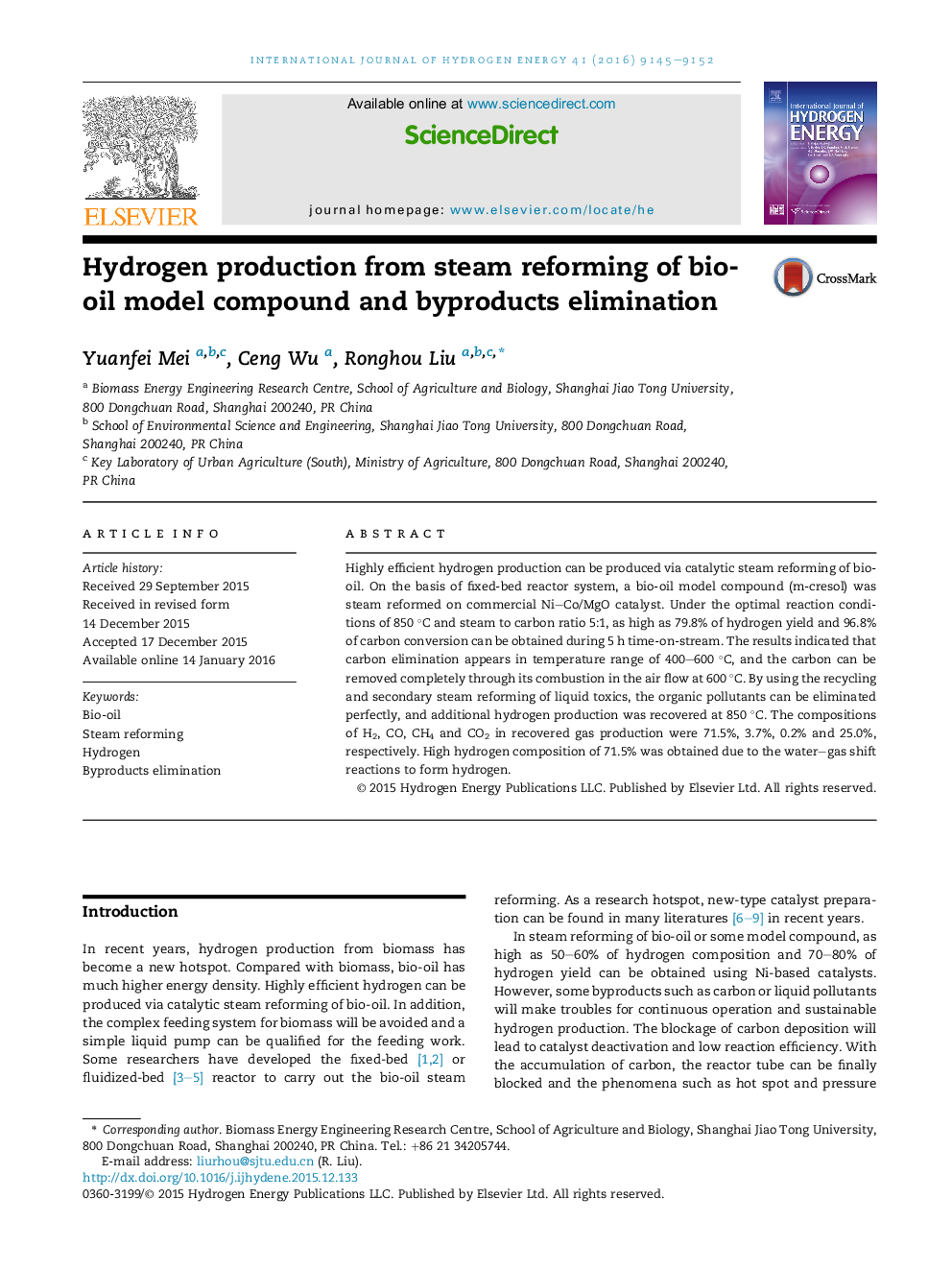 Hydrogen production from steam reforming of bio-oil model compound and byproducts elimination