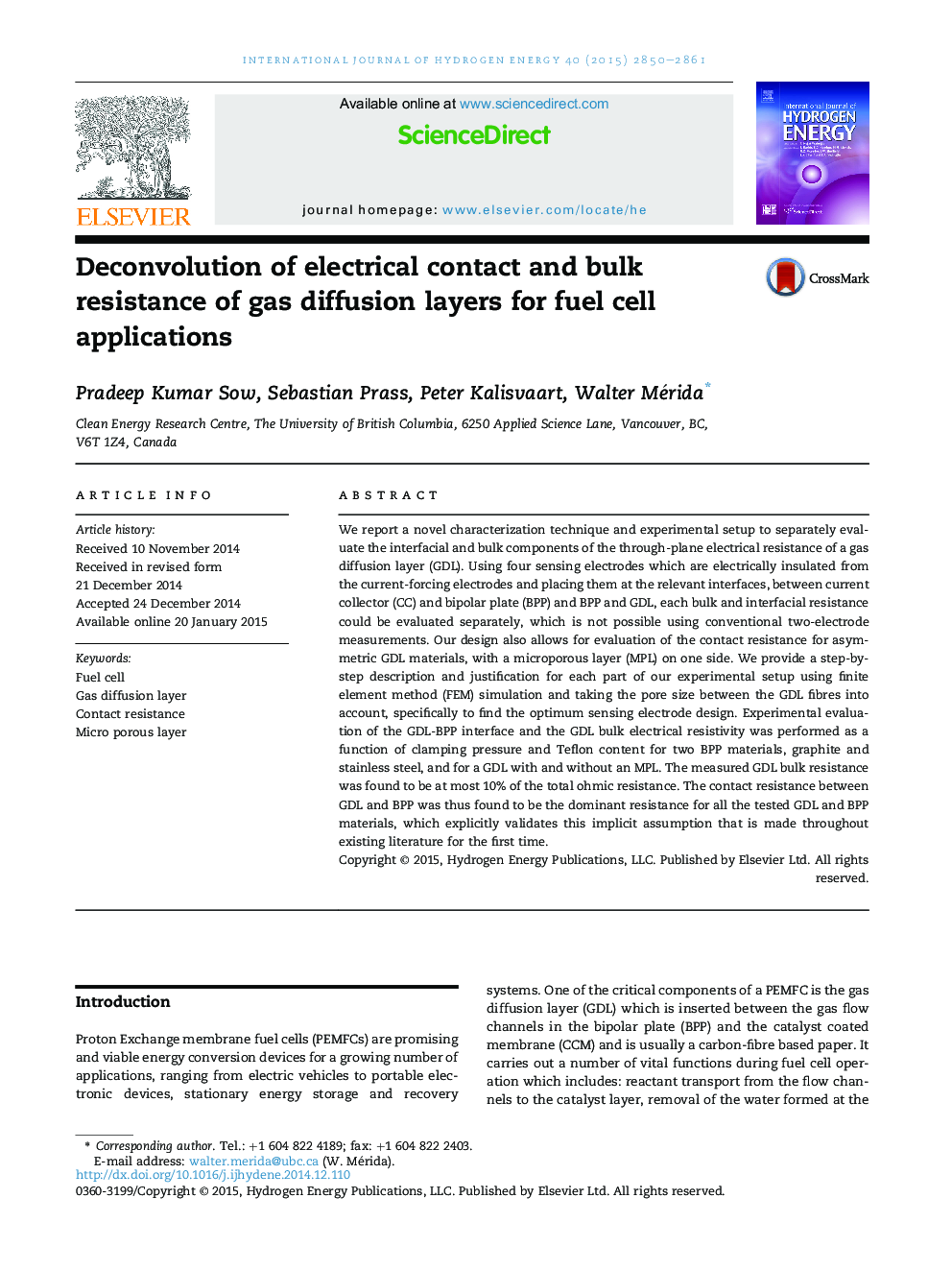 Deconvolution of electrical contact and bulk resistance of gas diffusion layers for fuel cell applications