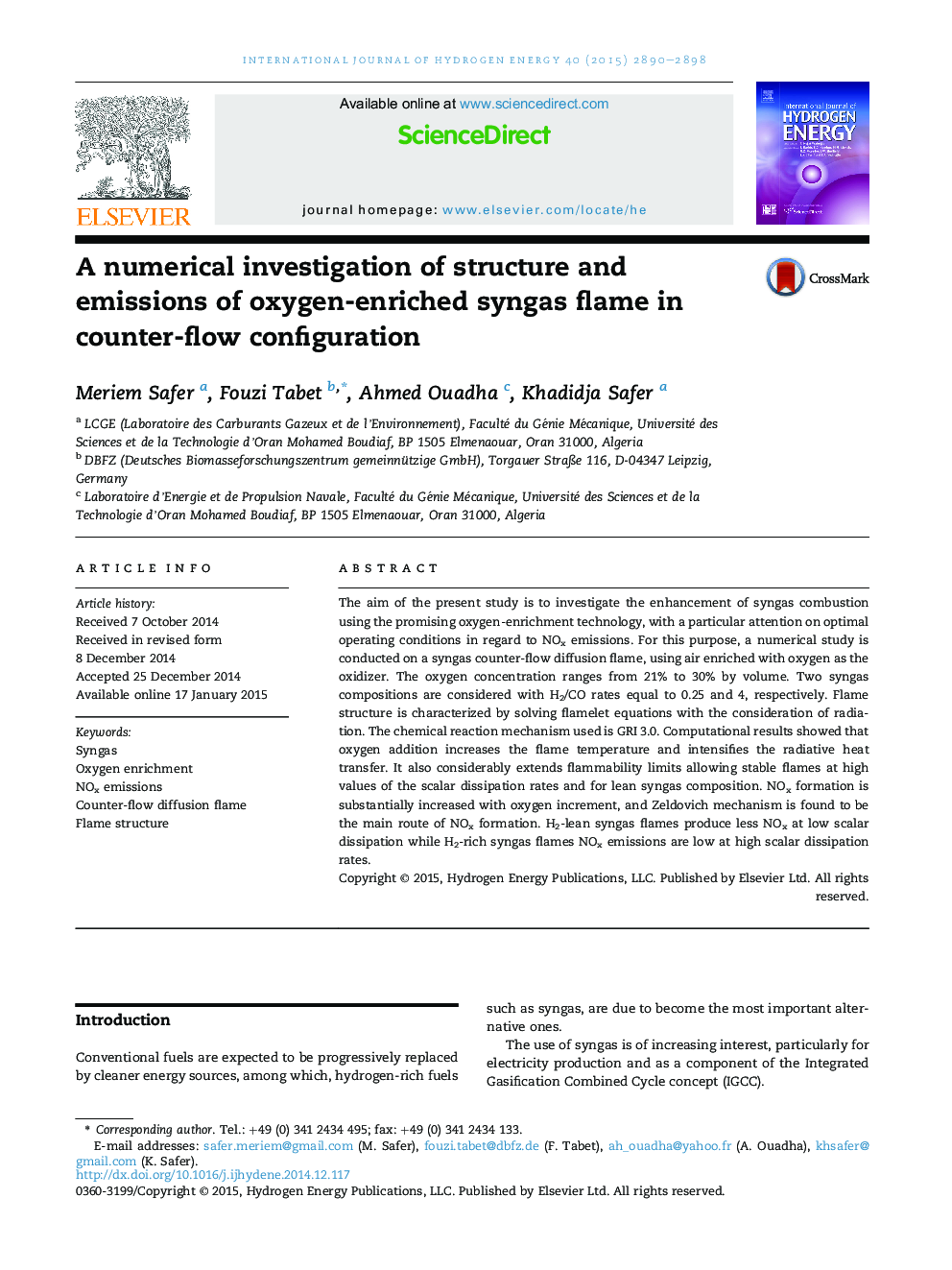 A numerical investigation of structure and emissions of oxygen-enriched syngas flame in counter-flow configuration