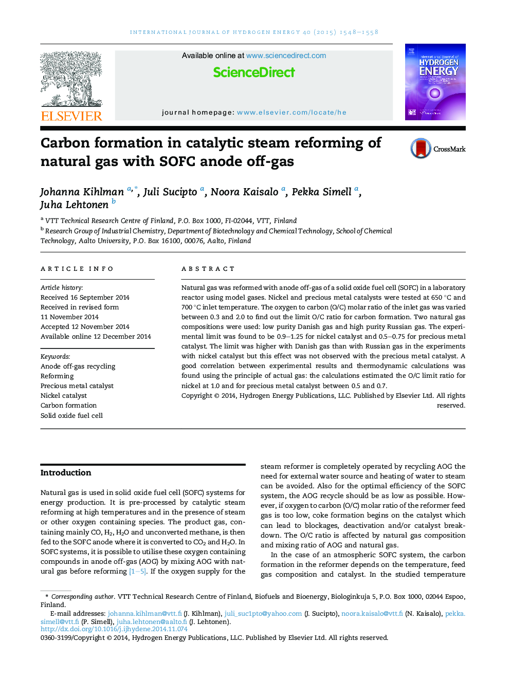 Carbon formation in catalytic steam reforming of natural gas with SOFC anode off-gas
