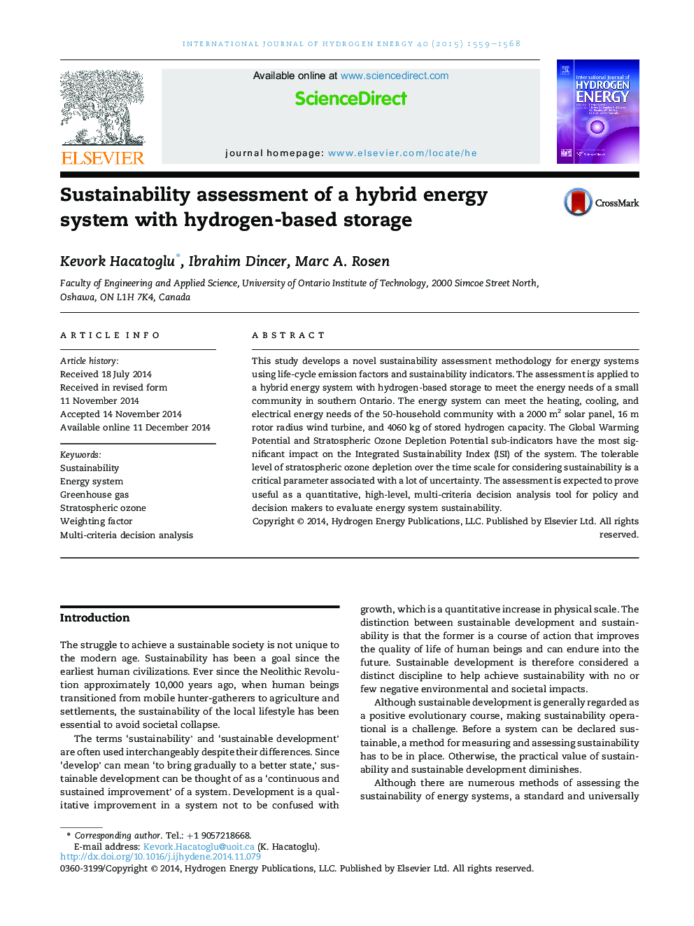 Sustainability assessment of a hybrid energy system with hydrogen-based storage