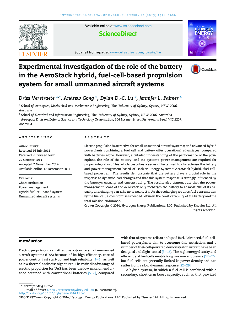 Experimental investigation of the role of the battery in the AeroStack hybrid, fuel-cell-based propulsion system for small unmanned aircraft systems