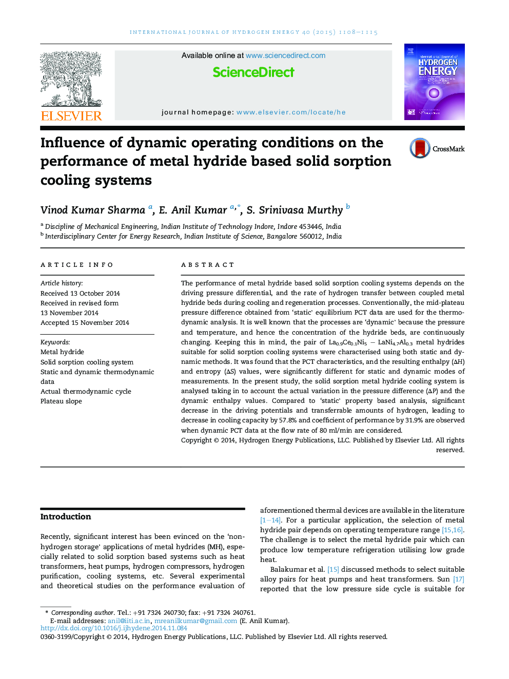 Influence of dynamic operating conditions on the performance of metal hydride based solid sorption cooling systems