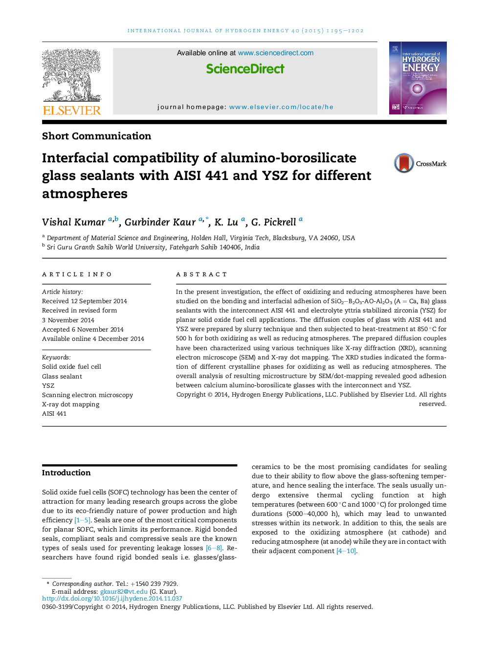 Interfacial compatibility of alumino-borosilicate glass sealants with AISI 441 and YSZ for different atmospheres