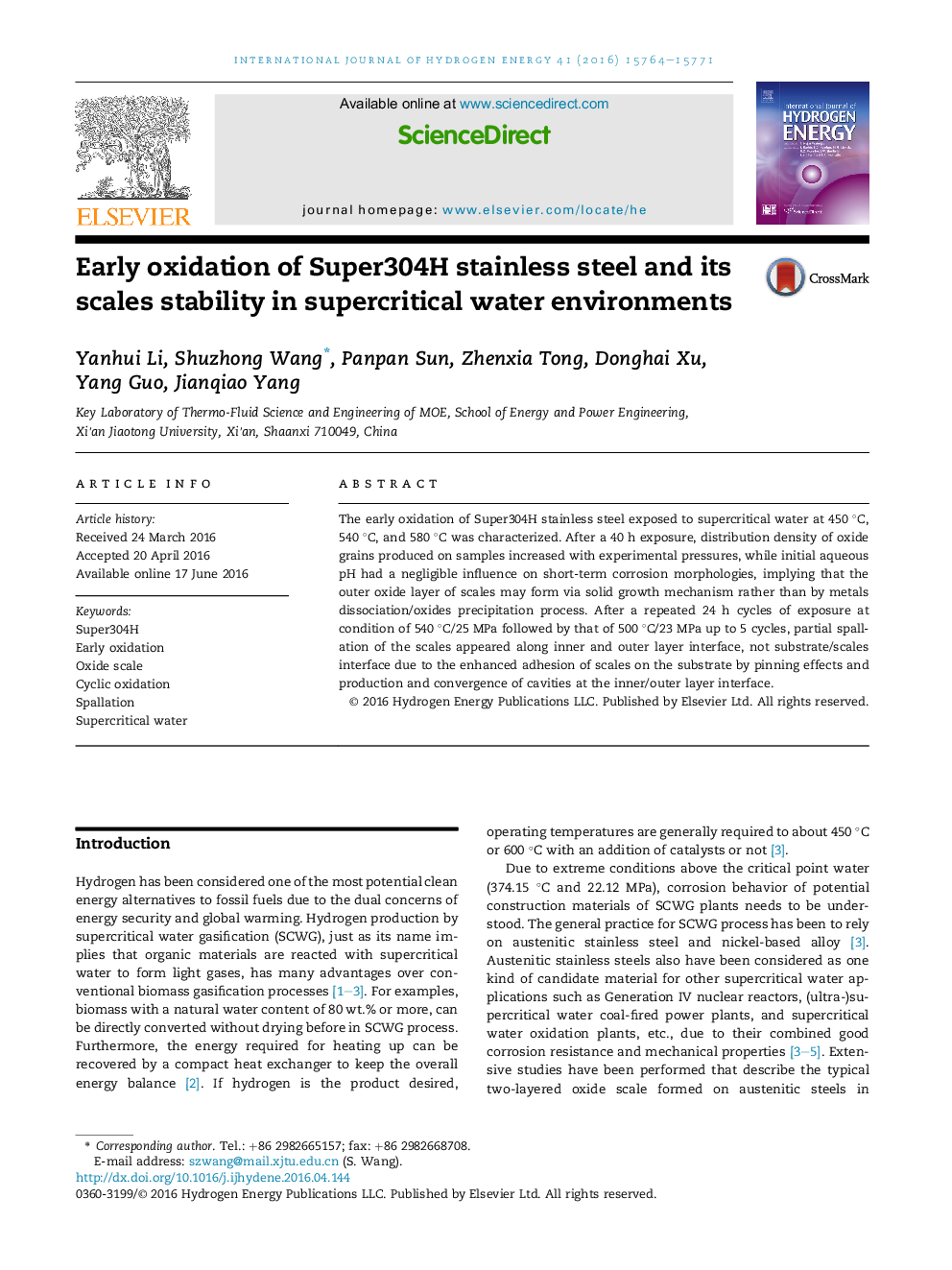 Early oxidation of Super304H stainless steel and its scales stability in supercritical water environments