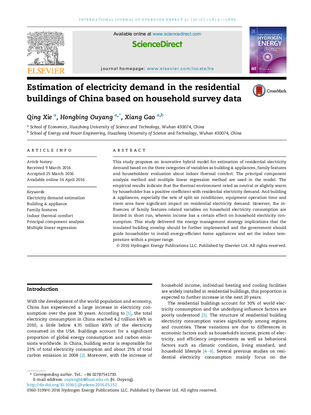 Estimation of electricity demand in the residential buildings of China based on household survey data