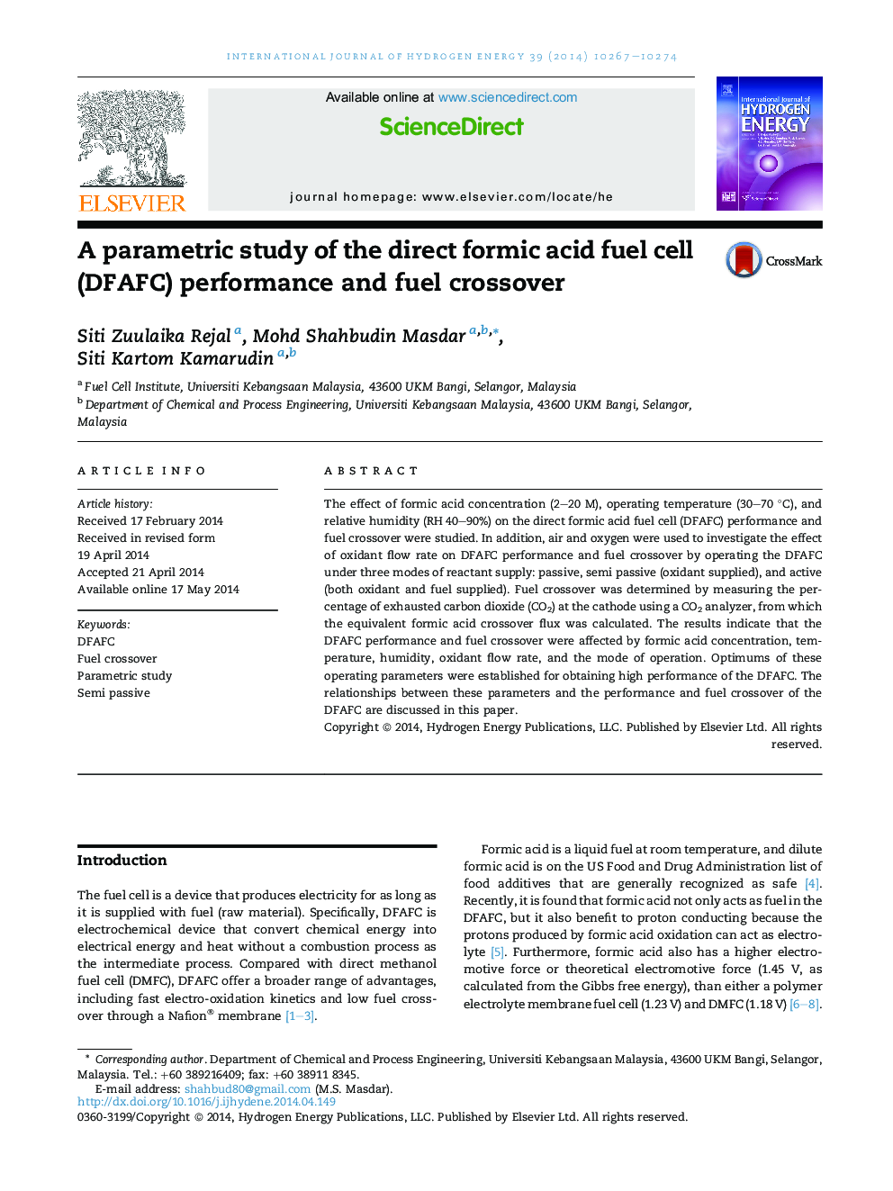 A parametric study of the direct formic acid fuel cell (DFAFC) performance and fuel crossover