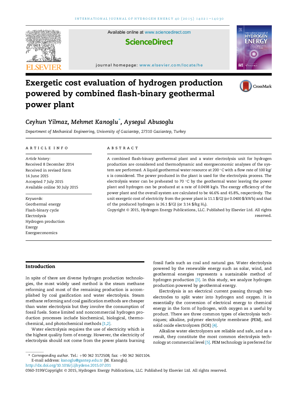 Exergetic cost evaluation of hydrogen production powered by combined flash-binary geothermal power plant