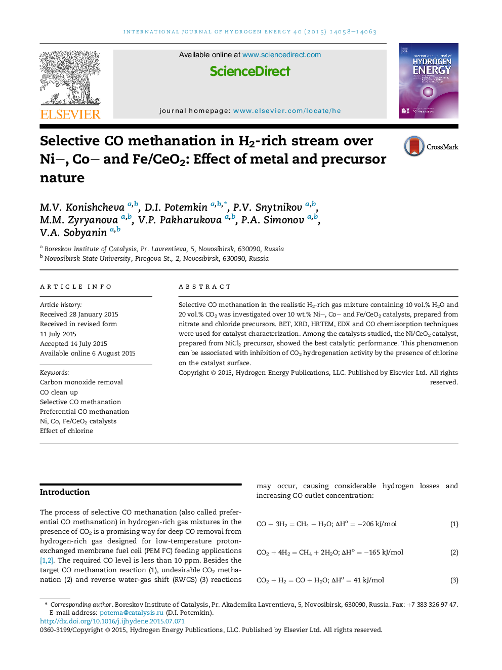 Selective CO methanation in H2-rich stream over Ni–, Co– and Fe/CeO2: Effect of metal and precursor nature