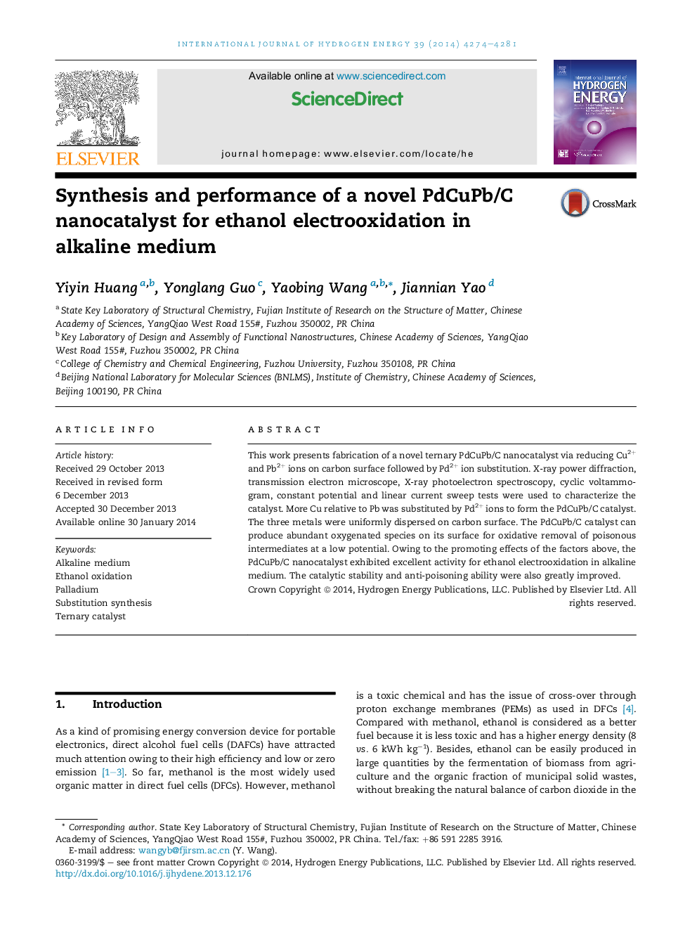 Synthesis and performance of a novel PdCuPb/C nanocatalyst for ethanol electrooxidation in alkaline medium