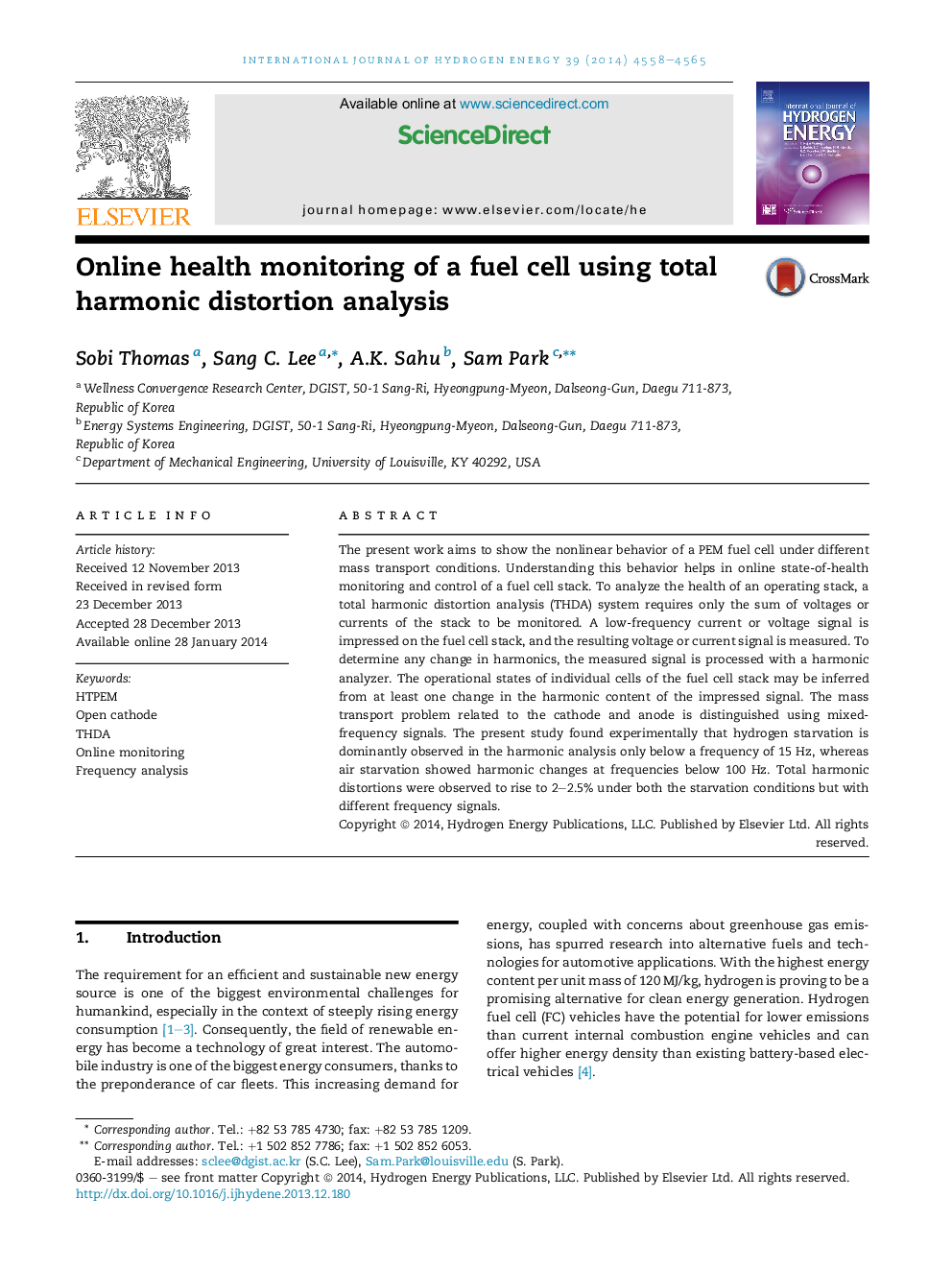 Online health monitoring of a fuel cell using total harmonic distortion analysis