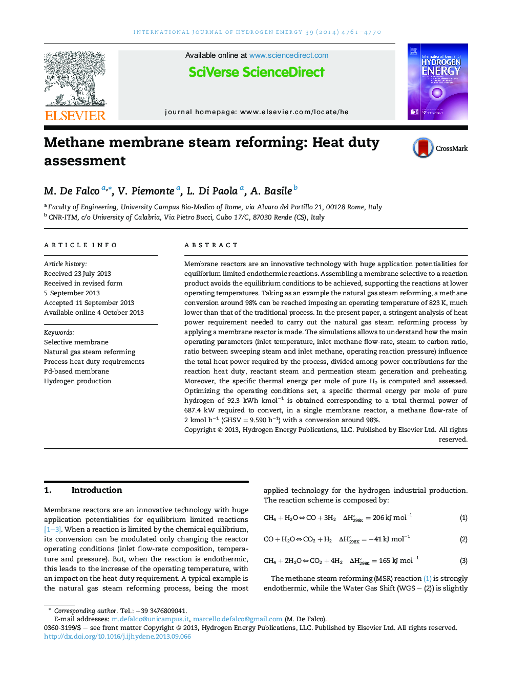 Methane membrane steam reforming: Heat duty assessment