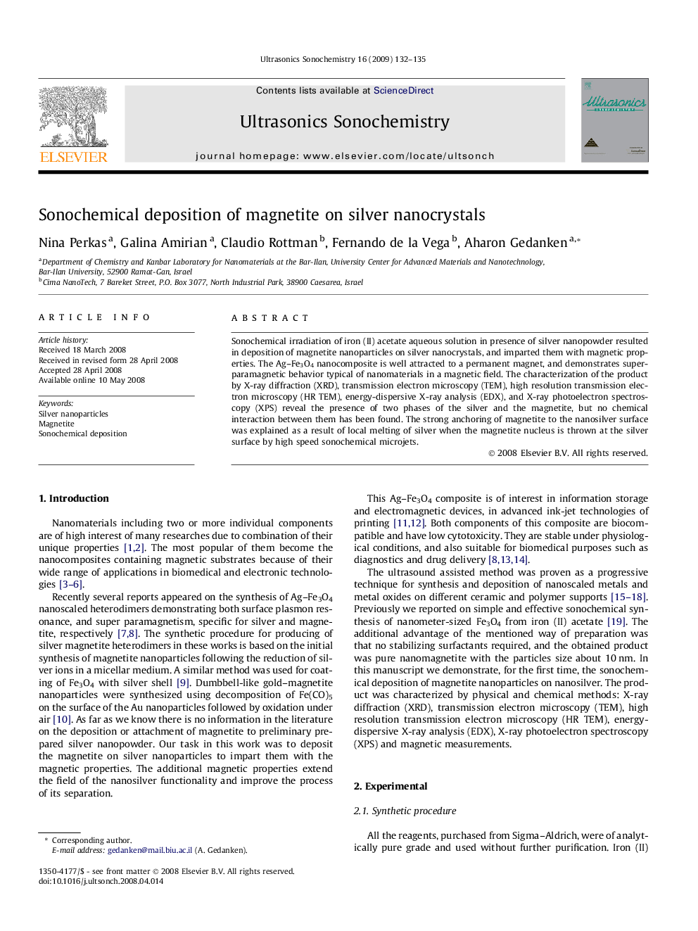 Sonochemical deposition of magnetite on silver nanocrystals