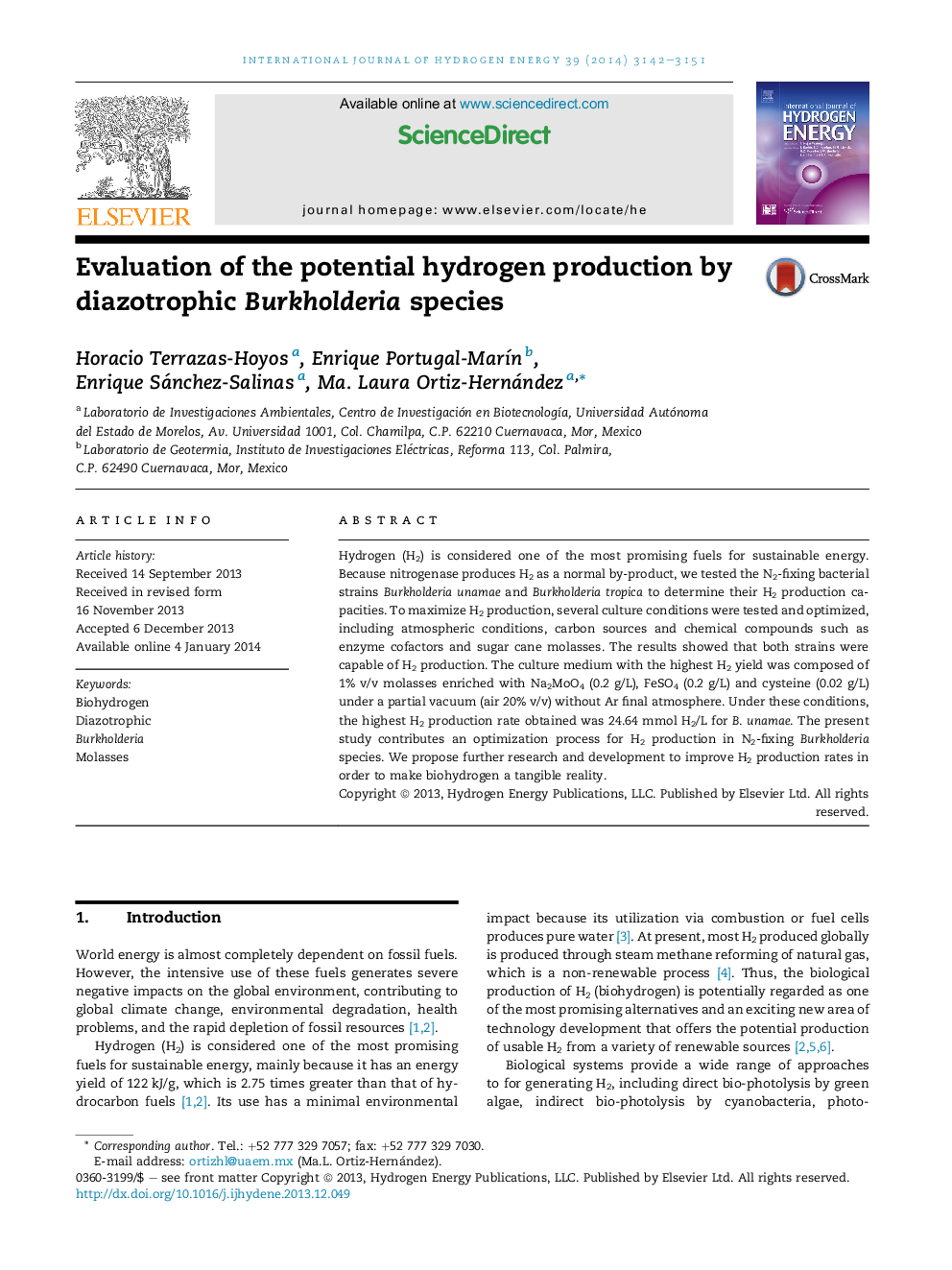 Evaluation of the potential hydrogen production by diazotrophic Burkholderia species