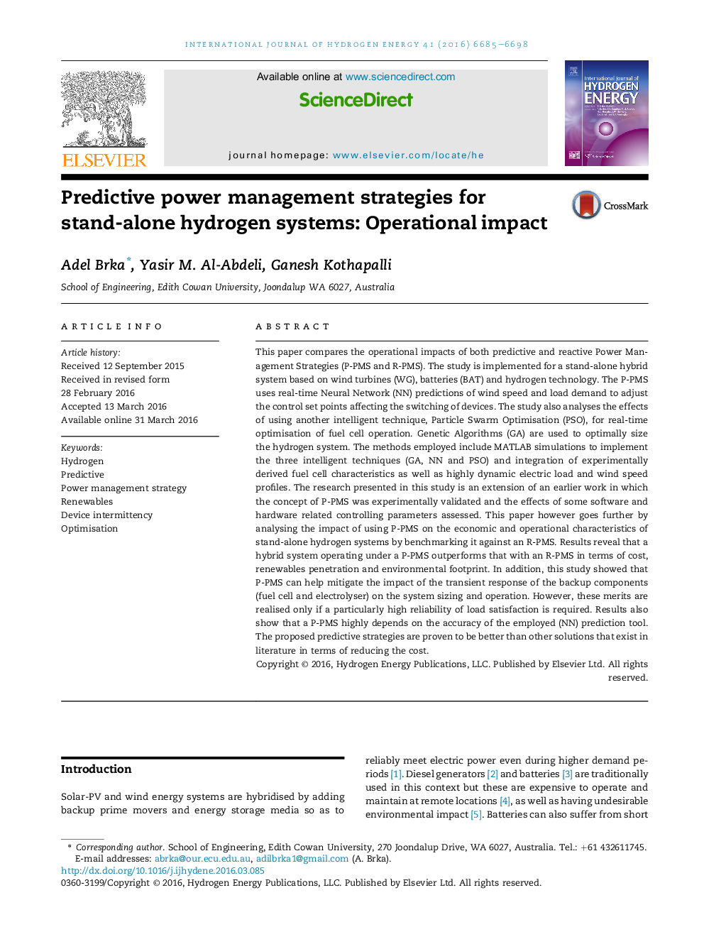 Predictive power management strategies for stand-alone hydrogen systems: Operational impact