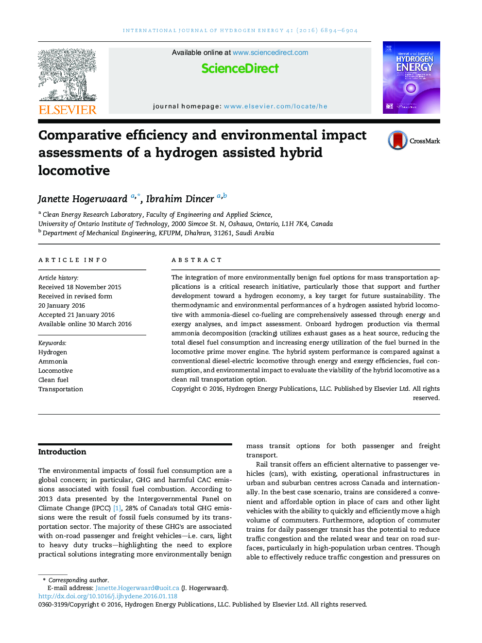 Comparative efficiency and environmental impact assessments of a hydrogen assisted hybrid locomotive