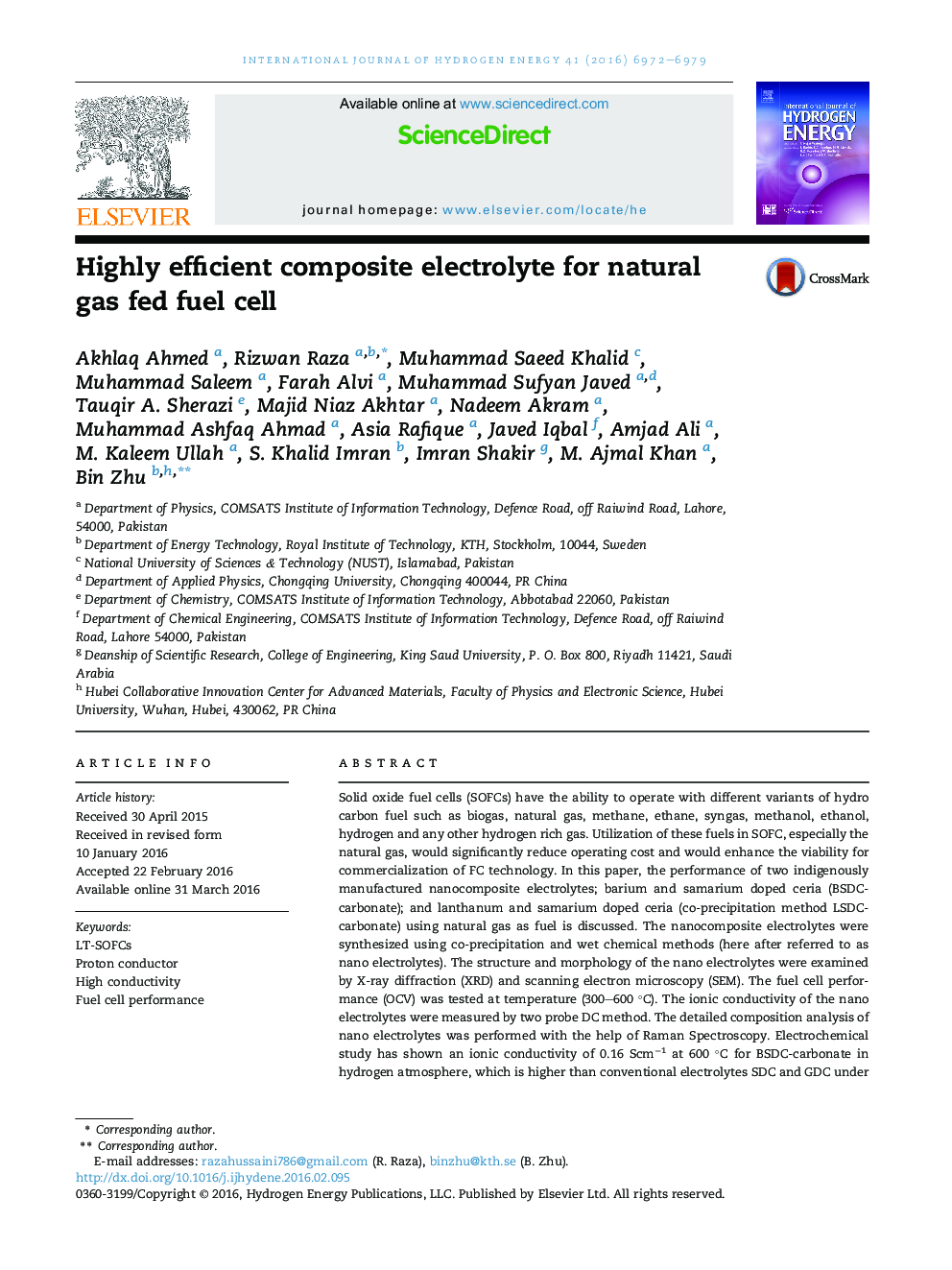 الکترولیت کامپوزیت بسیار کارآمد برای سلول سوختی با گاز طبیعی 