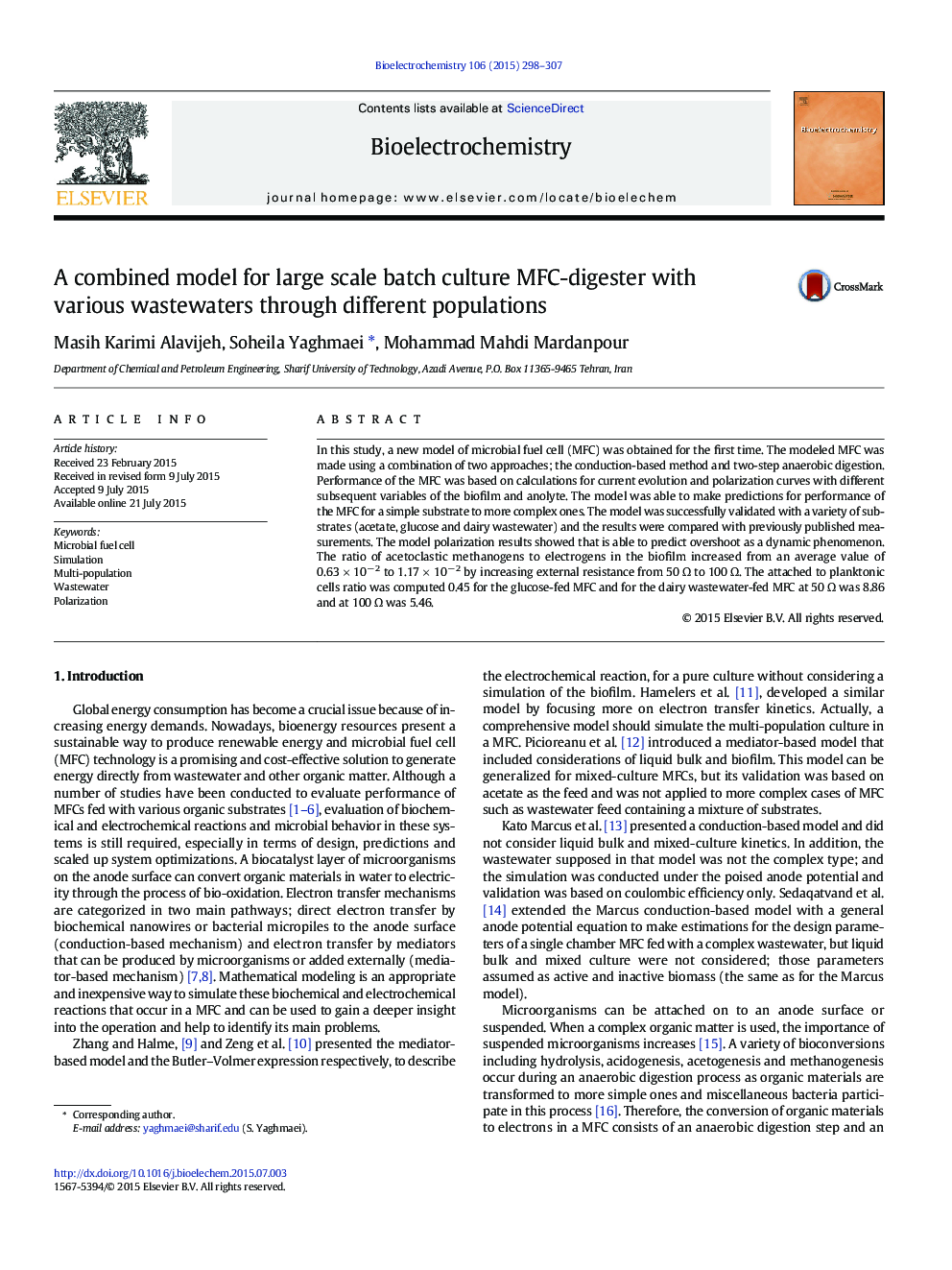 A combined model for large scale batch culture MFC-digester with various wastewaters through different populations