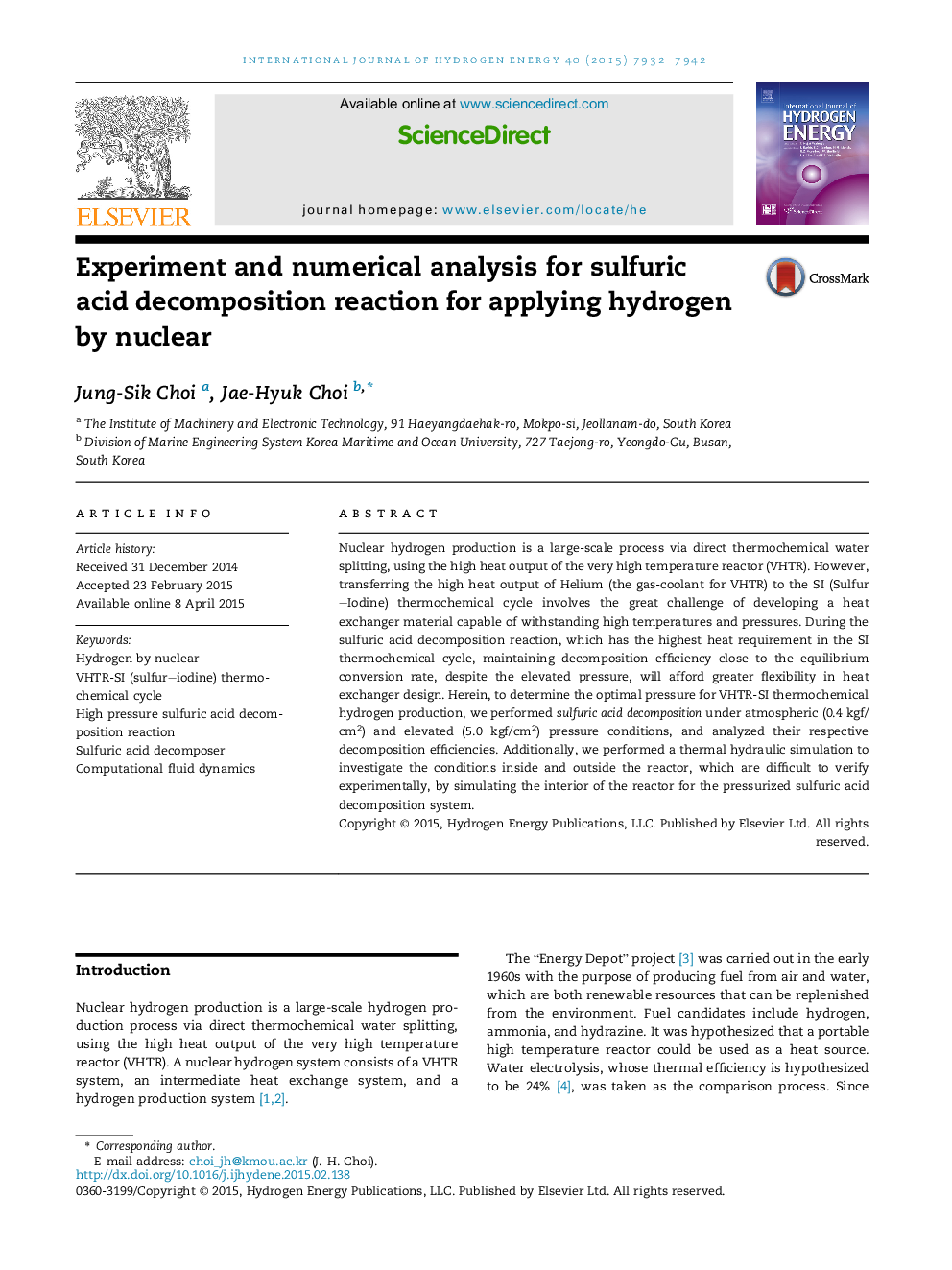 Experiment and numerical analysis for sulfuric acid decomposition reaction for applying hydrogen by nuclear