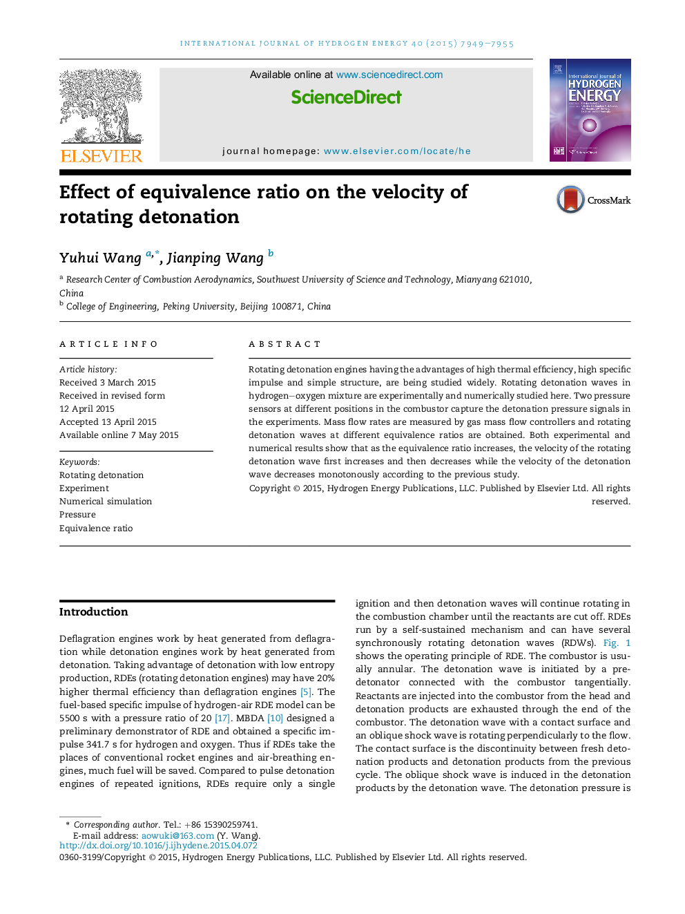 Effect of equivalence ratio on the velocity of rotating detonation