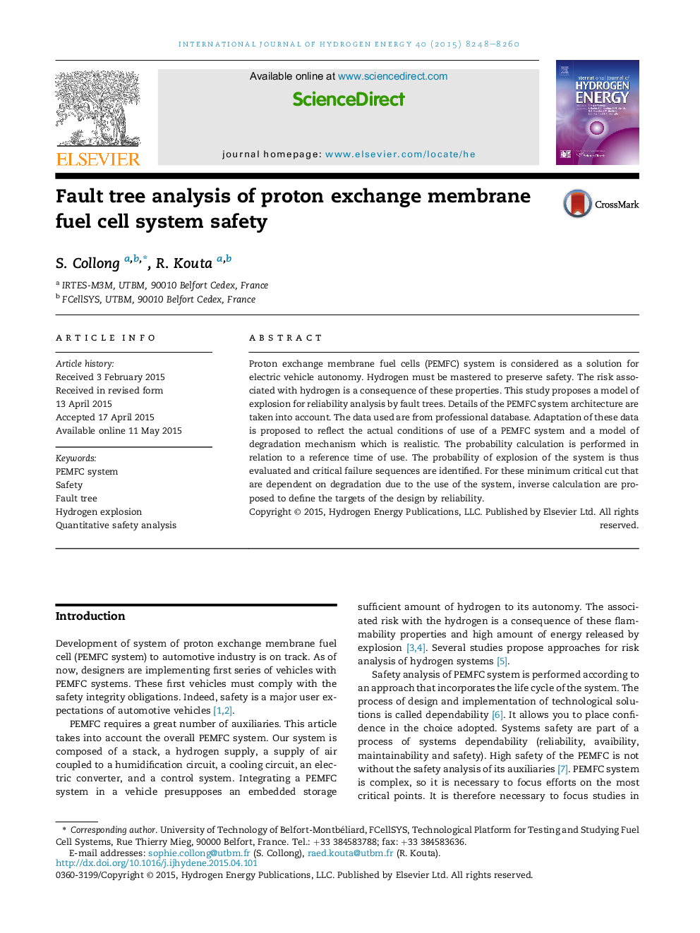 Fault tree analysis of proton exchange membrane fuel cell system safety