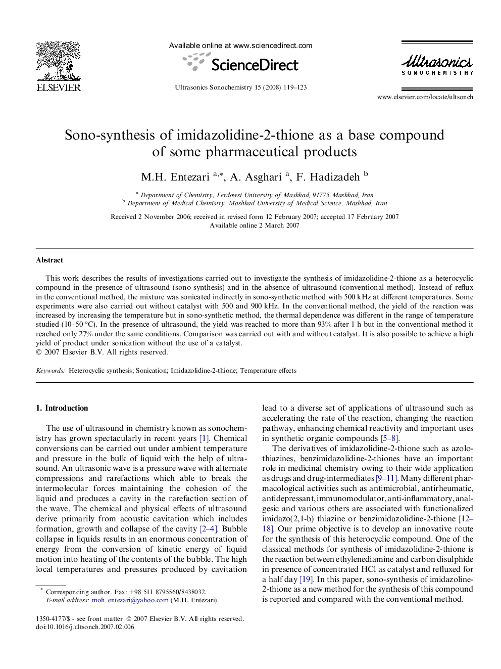 Sono-synthesis of imidazolidine-2-thione as a base compound of some pharmaceutical products