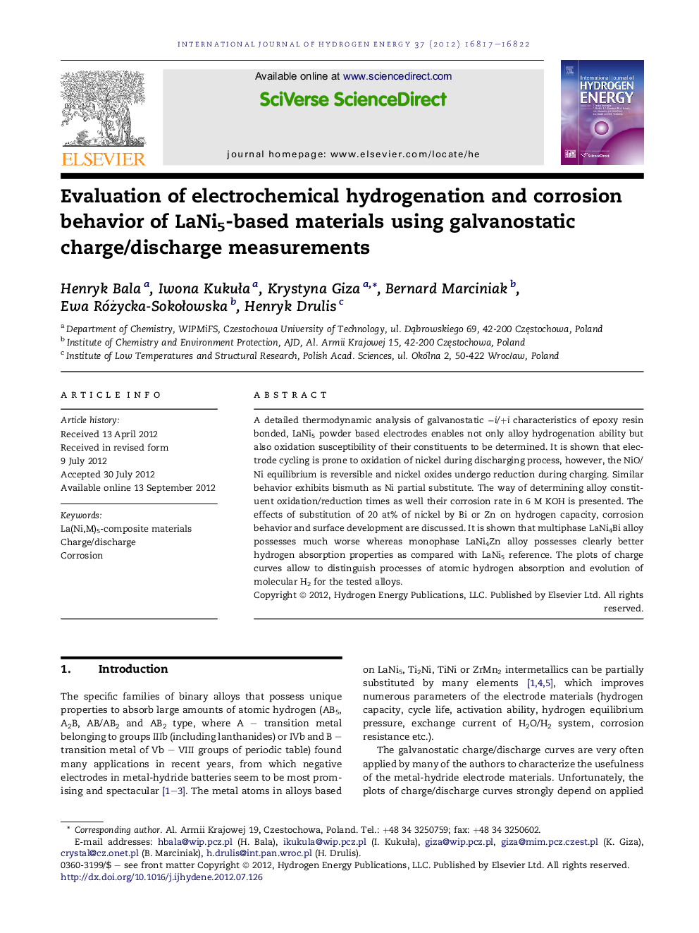 Evaluation of electrochemical hydrogenation and corrosion behavior of LaNi5-based materials using galvanostatic charge/discharge measurements