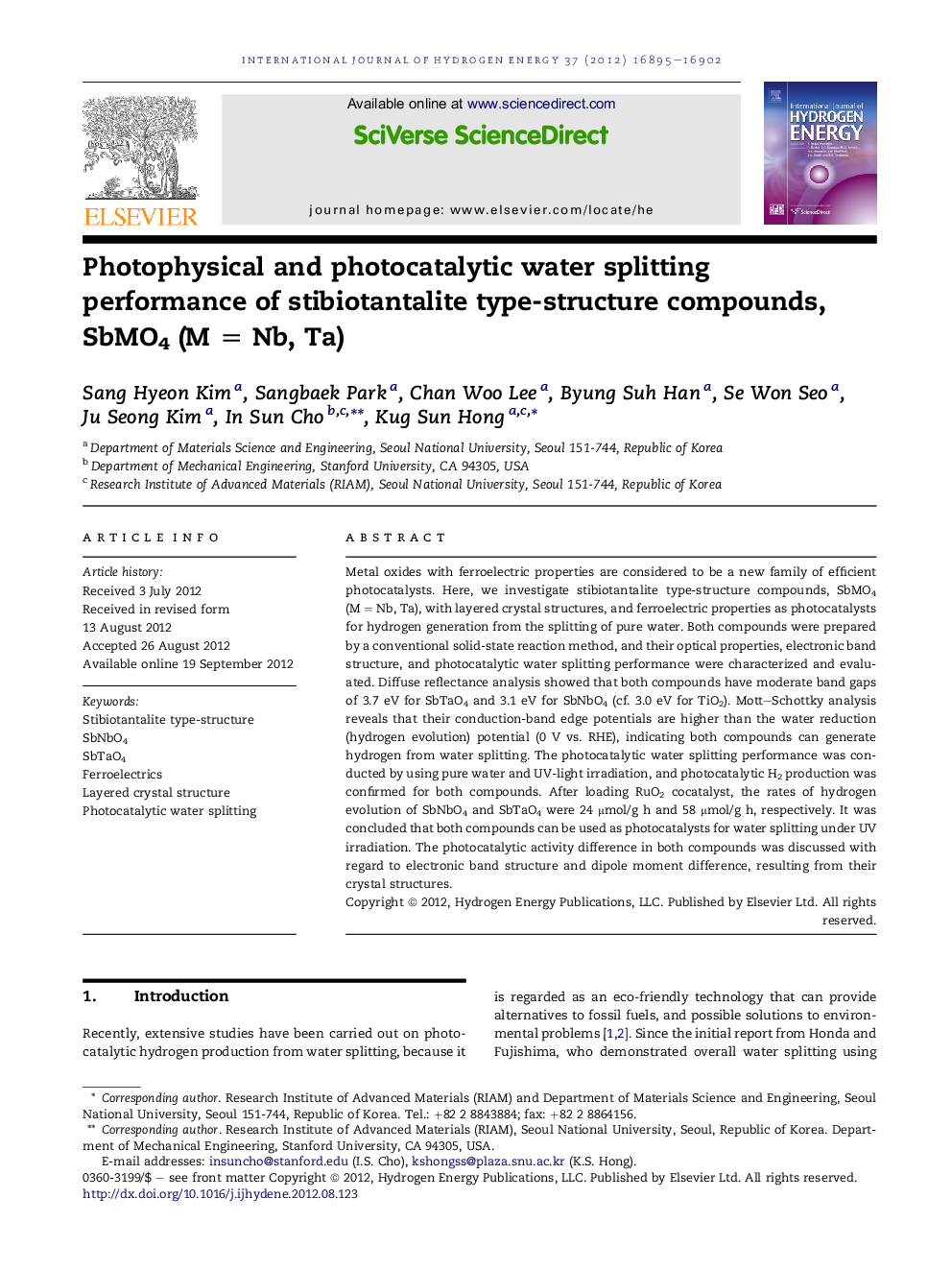 Photophysical and photocatalytic water splitting performance of stibiotantalite type-structure compounds, SbMO4 (M = Nb, Ta)