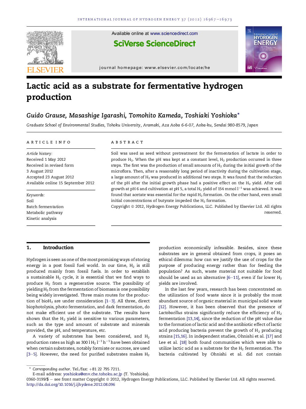 Lactic acid as a substrate for fermentative hydrogen production