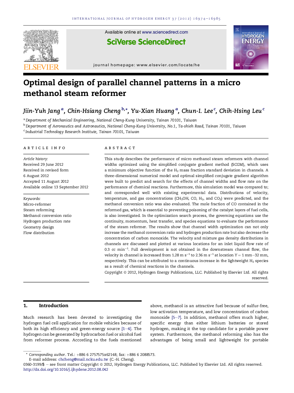 Optimal design of parallel channel patterns in a micro methanol steam reformer