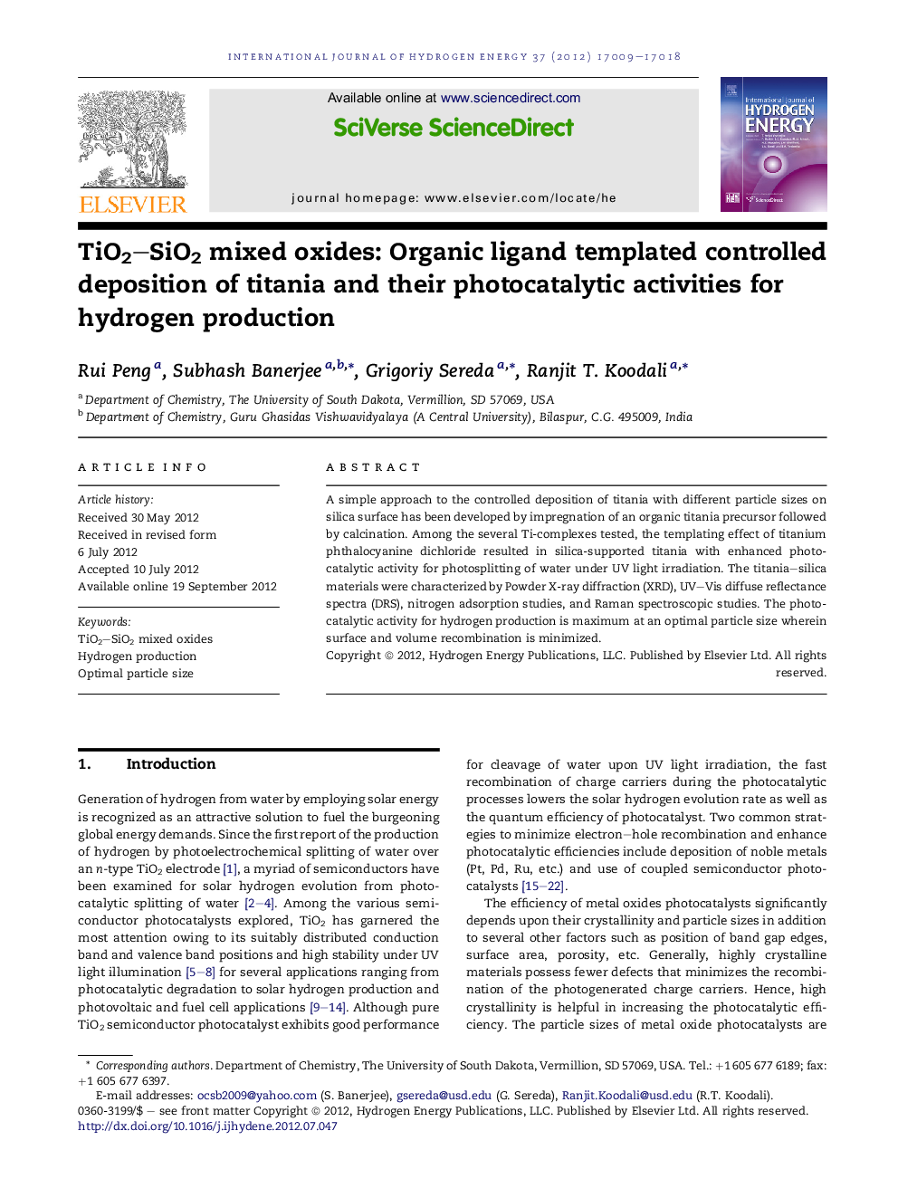 TiO2–SiO2 mixed oxides: Organic ligand templated controlled deposition of titania and their photocatalytic activities for hydrogen production